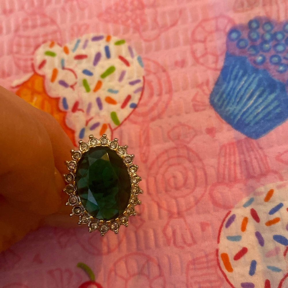 Vintage Green Faux Stone and Clear Crystal